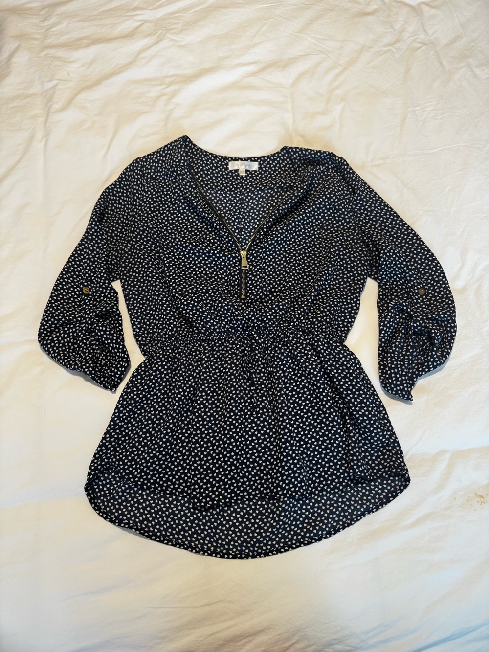 Stella Tweed Navy Blue and White Polka Dot Blouse